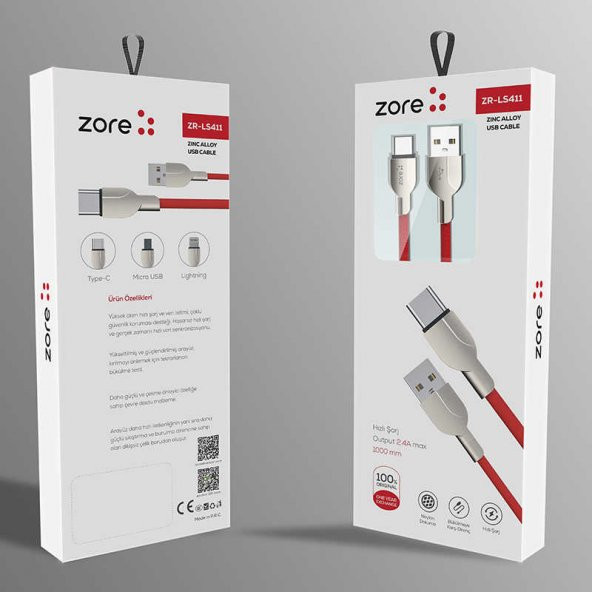 Zore  2.4A 1M Dayanıklı Akıllı Çip Type-C Usb Kablo