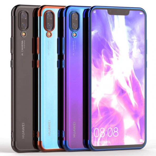 Huawei P Smart 2019 Köşeleri Renkli Şeffaf Kamera Korumalı Kılıf - 2