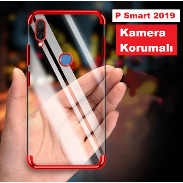 Huawei P Smart 2019 Köşeleri Renkli Şeffaf Kamera Korumalı Kılıf - 3