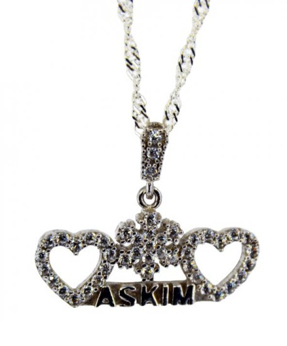 Aşkım Yazılı Gümüş Kolye  Kalpli Kolye