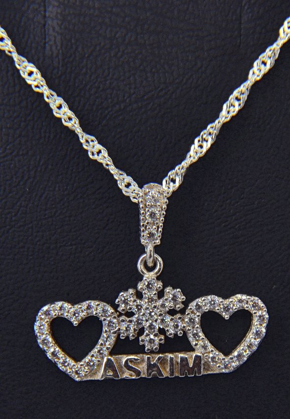 Aşkım Yazılı Gümüş Kolye  Kalpli Kolye - 2