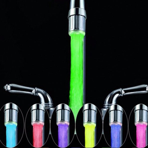 7 Renk Değiştiren Işıklı Musluk Başlığı Led Banyo Su Batarya Ucu