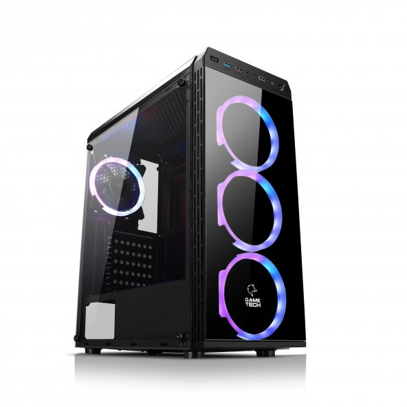 Gametech GT-001 6x120mm Rainbow Fanlı Tempered Glass Gaming Oyuncu Bilgisayar Kasası PSU Yok - 5