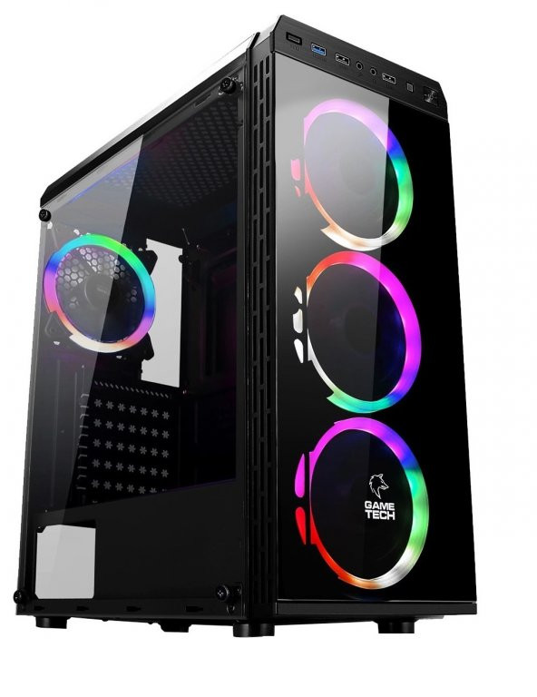Gametech GT-001 4x120mm Rainbow Fanlı Tempered Glass Gaming Oyuncu Bilgisayar Kasası PSU Yok