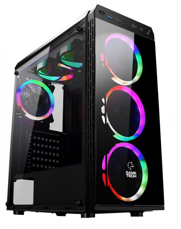 Gametech GT-001 6x120mm Rainbow Fanlı Tempered Glass Gaming Oyuncu Bilgisayar Kasası PSU Yok - 1