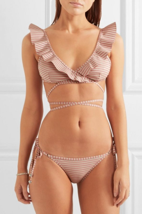 Ewa Angel Fırfırlı Çizgili Bikini Takım - 3