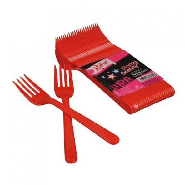 ROLL-UP KIRMIZI PLASTİK ÇATAL 18 cm-25 Adet - 3