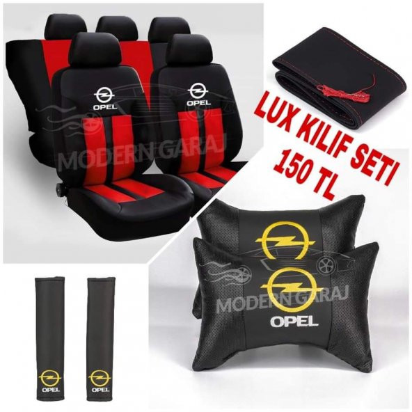 Opel Şeritli Oto Koltuk Kılıfı Set+ Deri yastık Kemer+ Dikme Direksiyon