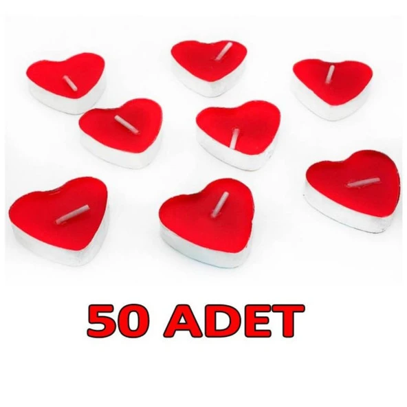Kırmızı Kalp Tealight Mum 50 Adet