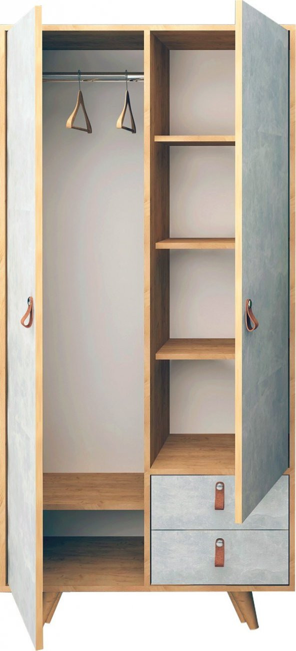 My Mob Betong Plus Suwon 2 Kapaklı 2 Çekmeceli Gardırop - Meşe Gri