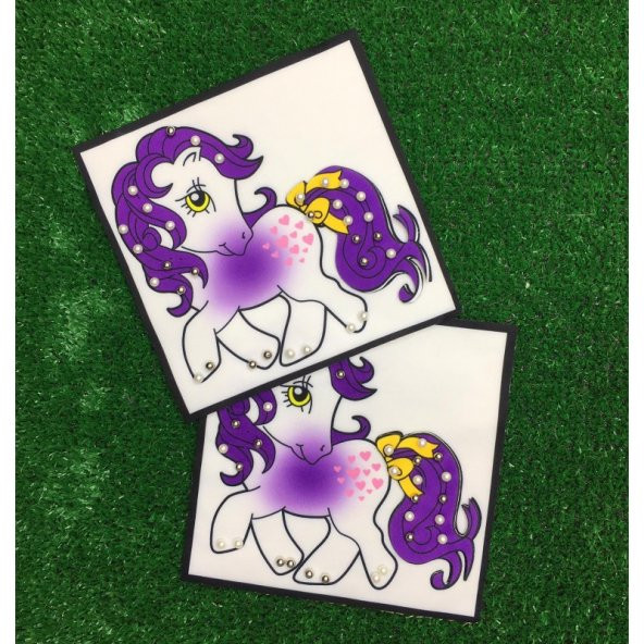 taşlı mor pony üç boyutlu dikme motif