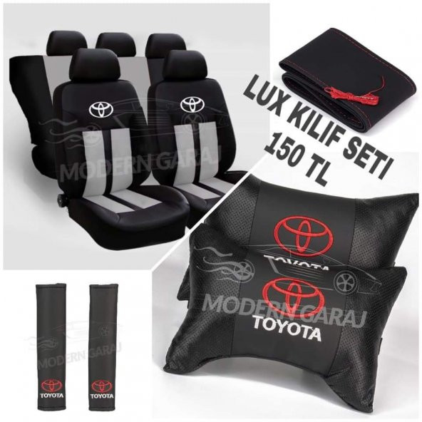 Toyota Şeritli Oto Koltuk Kılıfı Set+ Deri yastık Kemer+ Dikme Direksiyon