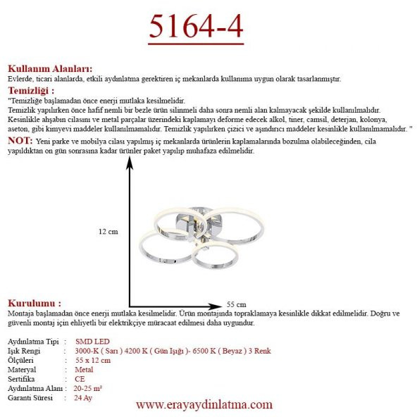 Eray Aydınlatma 5164-4 Led 4 Lü Avize - 4