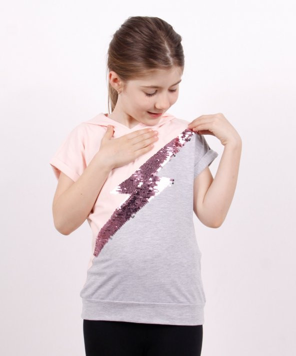 Toontoy Kız Çocuk Şimşek Pul Nakışlı Tişört