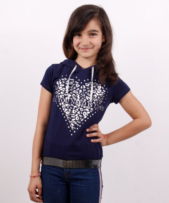 Toontoy Kız Çocuk Kapüşonlu Varak Baskılı Tişört