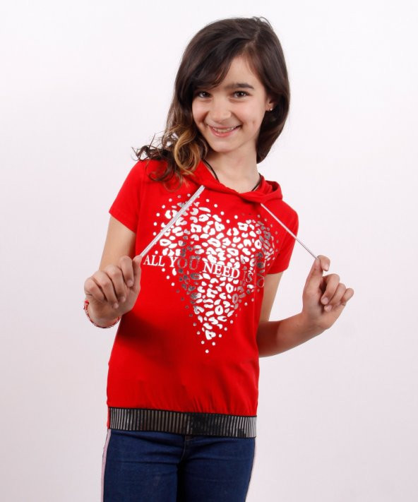 Toontoy Kız Çocuk Kapüşonlu Varak Baskılı Tişört - 7