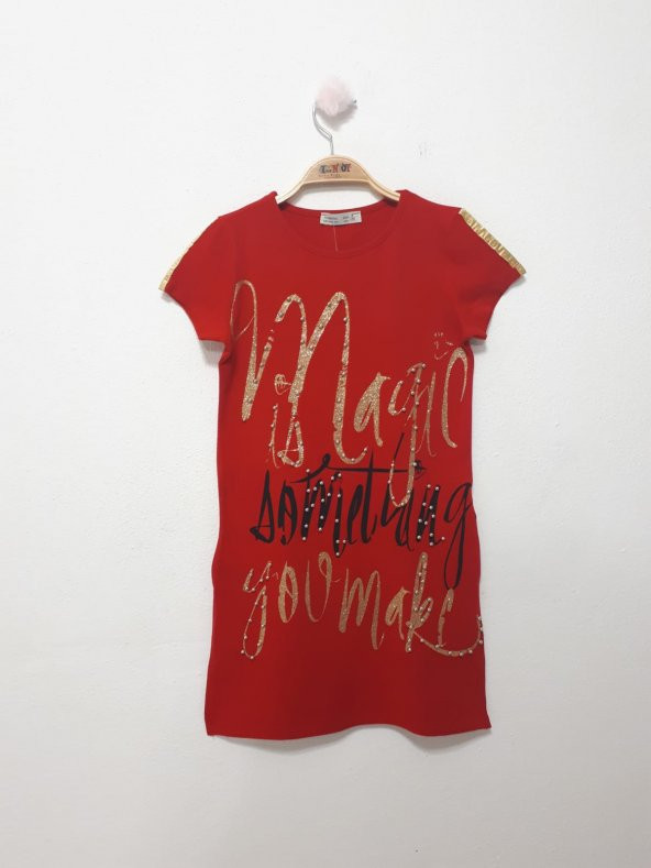 Toontoy Kız Çocuk Yazı inci Taşlı Elbise - 6