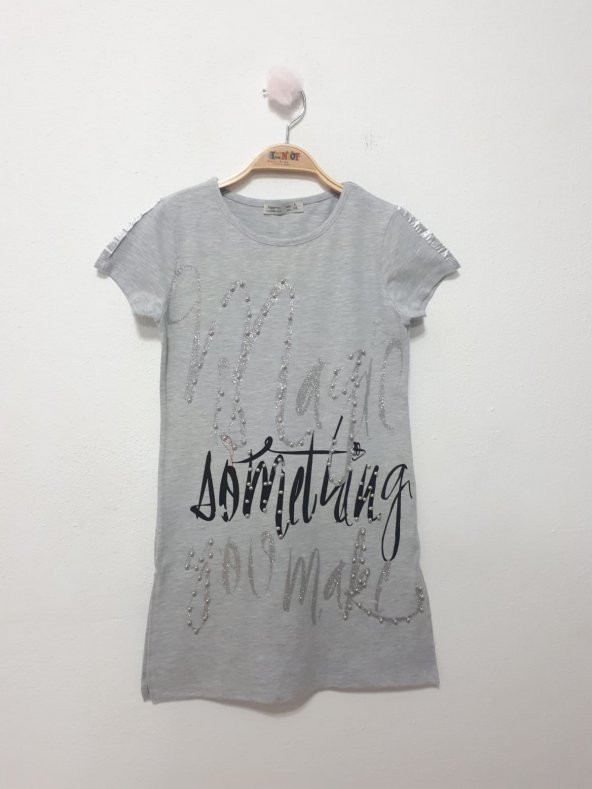 Toontoy Kız Çocuk Yazı inci Taşlı Elbise - 11