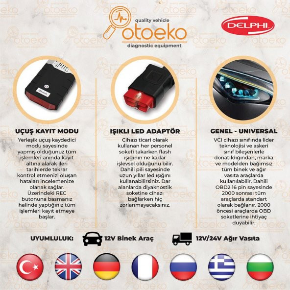 Delphi Araç Arıza Tespit Cihazı Bluetooth Türkçe Delpi Karışık Universal Cihaz - 2