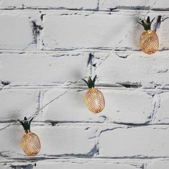 Led Işık Metal Ananas 10'lu Şerit Aydınlatma Pilli Ağaç SüsüAğaç Süsü - 5