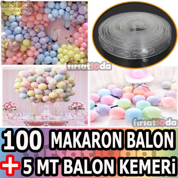 100 Adet Makaron Balon + 5 mt Balon Kemeri Soft Renk 100 LÜ Makaron ve Balon Zinciri 5 Mt Balon Şerit