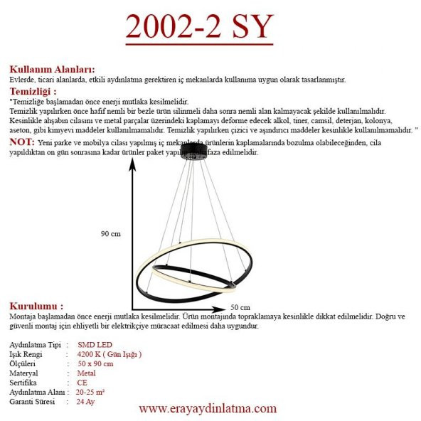 Eray Aydınlatma 2002-2S Led Siyah Avize - 4