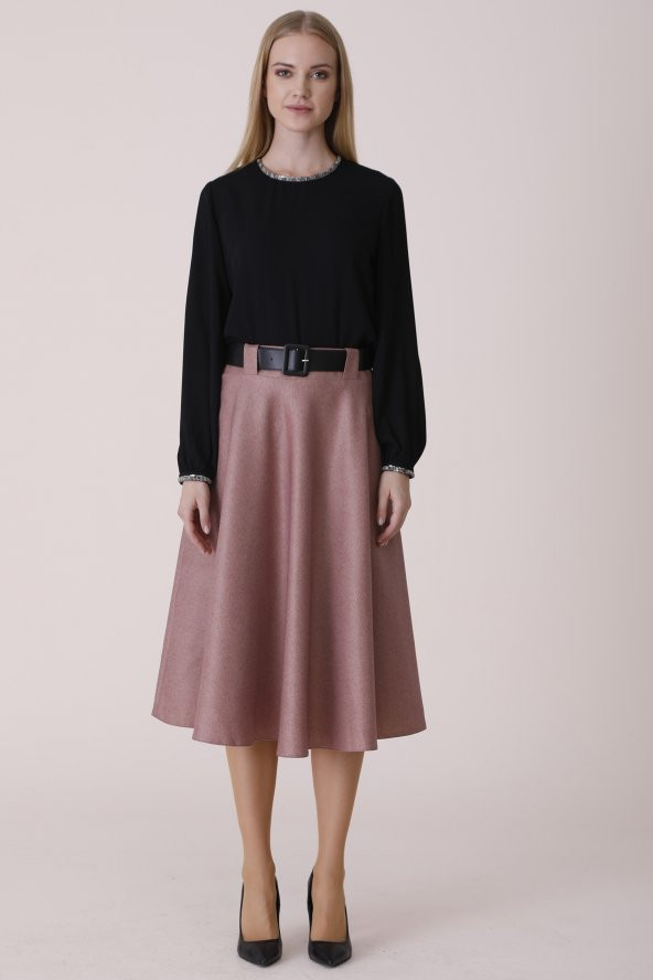 ETEK ŞANEL BOY,KLOŞ,KIŞLIK ,KAŞMİR KUMAŞ,780, SORALLINESORALLİNE KADIN KLOŞ ETEK 780 PUDRA