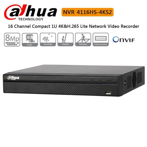 Dahua NVR4116HS-4KS2 16 Kanal Kompakt 1U 4K ve H.265 Lite Ağ Vide