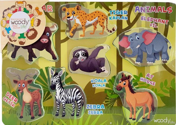 Ahşap Puzzle Hayvanlar Eğitici Çocuk Bebek Oyuncak İngilizce Türkçe