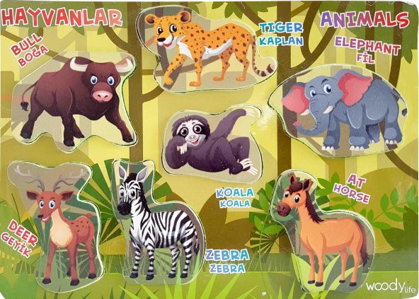 Ahşap Puzzle Hayvanlar Eğitici Çocuk Bebek Oyuncak İngilizce Türkçe - 3