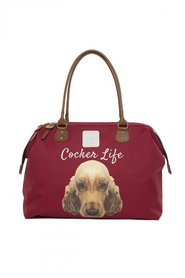 Bagmori Bordo Cocker Spaniel Baskılı Omuz Askılı Çanta