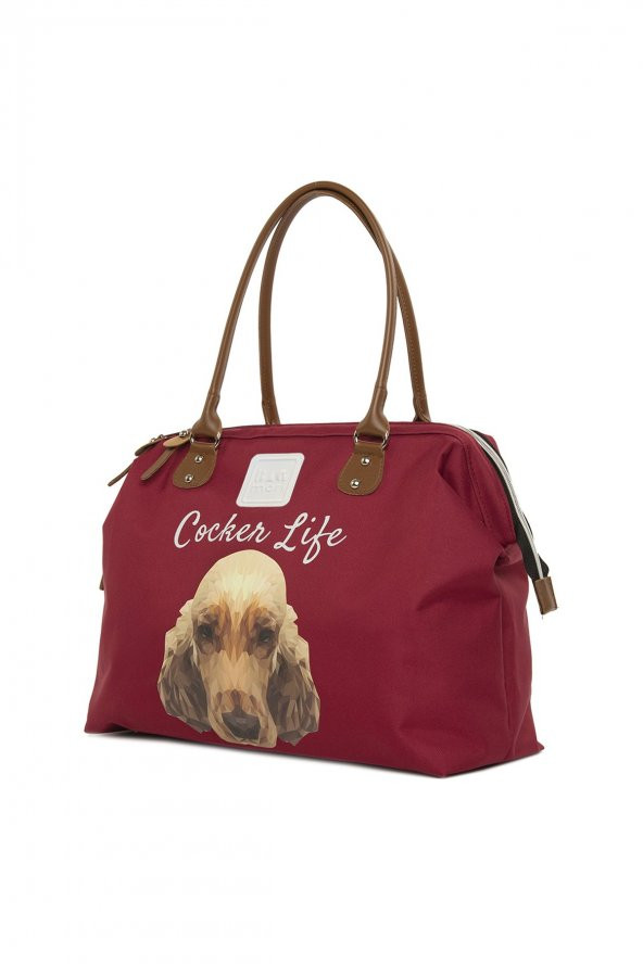 Bagmori Bordo Cocker Spaniel Baskılı Omuz Askılı Çanta - 2