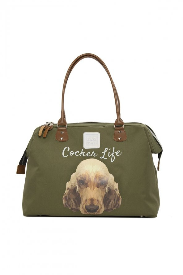 Bagmori Haki Cocker Spaniel Baskılı Omuz Askılı Çanta