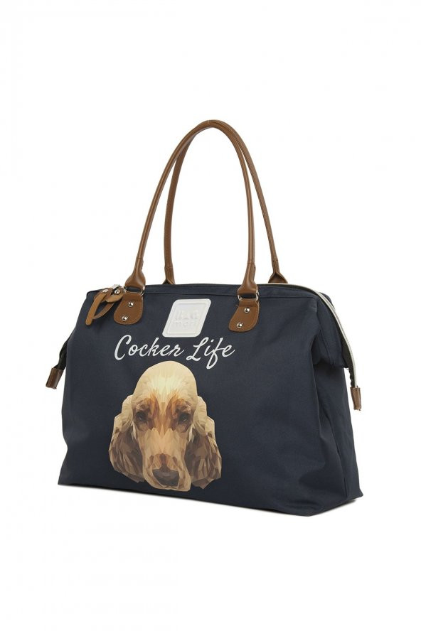 Bagmori Lacivert Cocker Spaniel Baskılı Omuz Askılı Çanta - 2