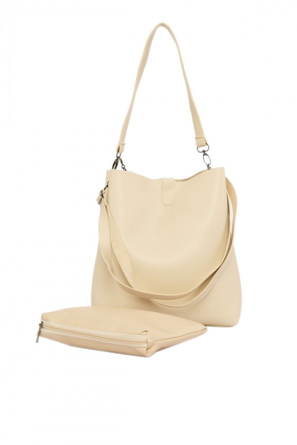 Bagmori Krem Biritli Mıknatıs Çıtçıtlı Çanta - 4