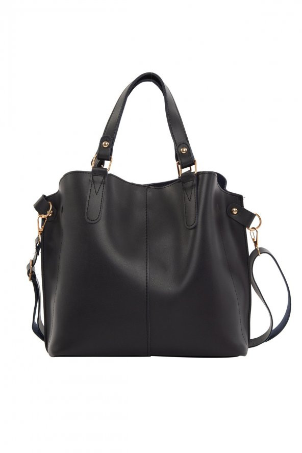 Bagmori Lacivert Üç Bölmeli Çıtçıt Detaylı Çanta