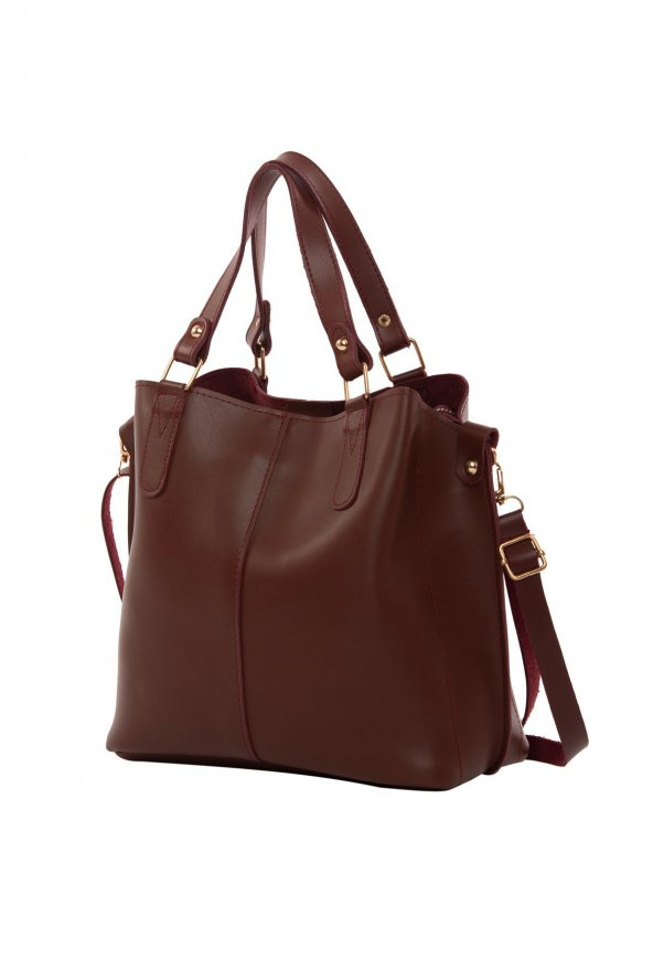 Bagmori Bordo Üç Bölmeli Çıtçıt Detaylı Çanta - 2