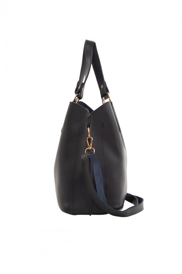 Bagmori Lacivert Üç Bölmeli Çıtçıt Detaylı Çanta - 3