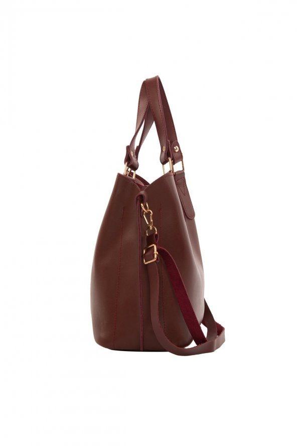 Bagmori Bordo Üç Bölmeli Çıtçıt Detaylı Çanta - 3