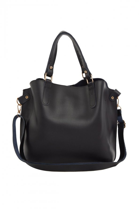 Bagmori Lacivert Üç Bölmeli Çıtçıt Detaylı Çanta - 4