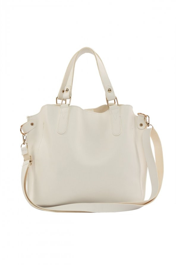 Bagmori Beyaz Üç Bölmeli Çıtçıt Detaylı Çanta - 4