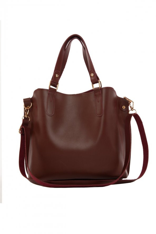 Bagmori Bordo Üç Bölmeli Çıtçıt Detaylı Çanta - 4