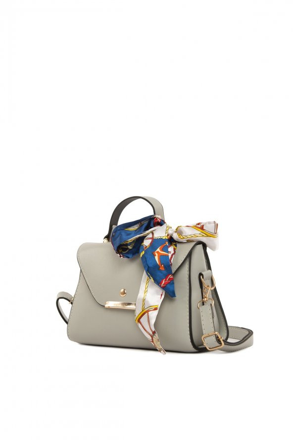 Bagmori Gri Kapaklı Şallı Askılı Çanta - Resim 2