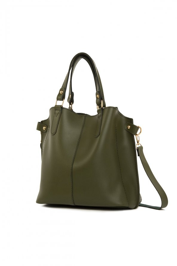 Bagmori Haki Üç Bölmeli Çıtçıt Detaylı Çanta - 2