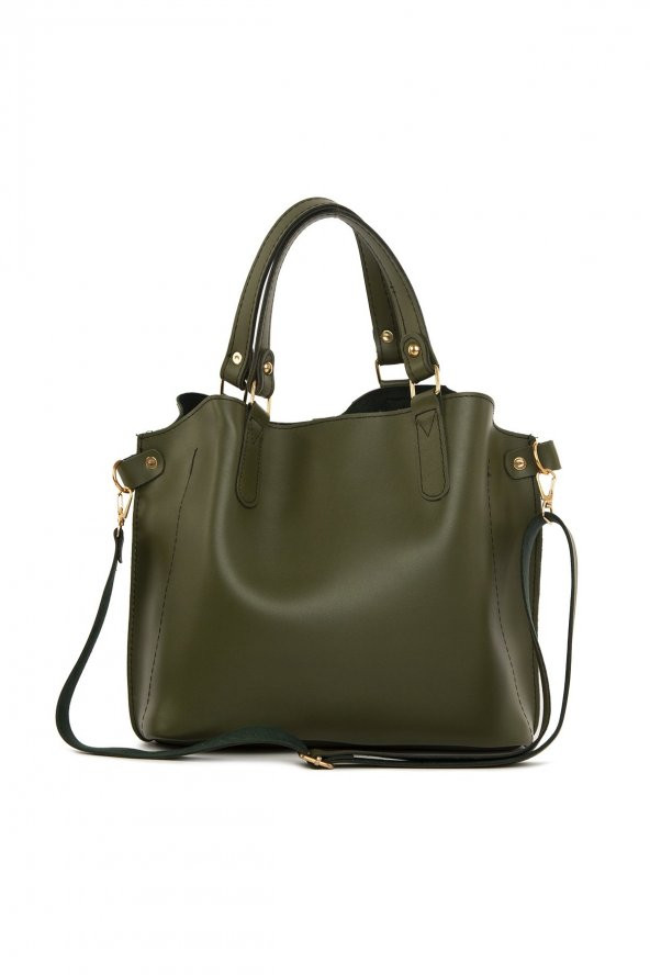 Bagmori Haki Üç Bölmeli Çıtçıt Detaylı Çanta - 4