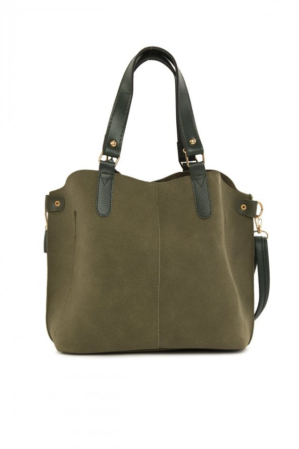 Bagmori Haki Üç Bölmeli Çıtçıt Detaylı Nubuk Çanta ürün görseli