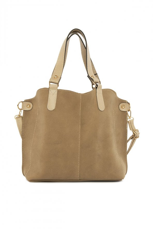 Bagmori Vizon Üç Bölmeli Çıtçıt Detaylı Nubuk Çanta