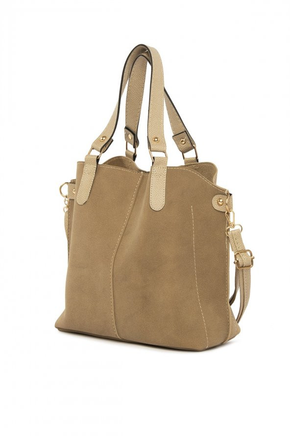 Bagmori Vizon Üç Bölmeli Çıtçıt Detaylı Nubuk Çanta - 2