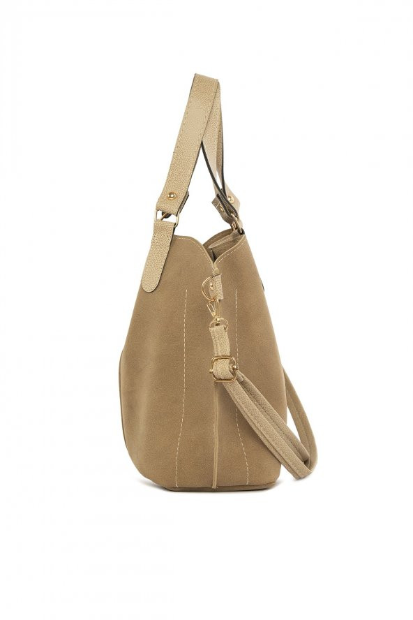 Bagmori Vizon Üç Bölmeli Çıtçıt Detaylı Nubuk Çanta - 3