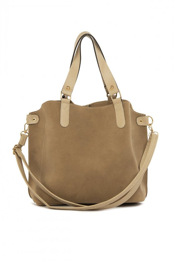 Bagmori Vizon Üç Bölmeli Çıtçıt Detaylı Nubuk Çanta - 4